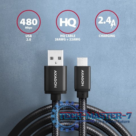 BUMM-AM10AB Kabel MicroUSB - USB-A, 1m, USB 2.0, 2.4A, ALU, oplot, Czarny BUMM-AM10AB Kabel MicroUSB - USB-A, 1m, USB 2.0, 2.4A, ALU, oplot, Czarny