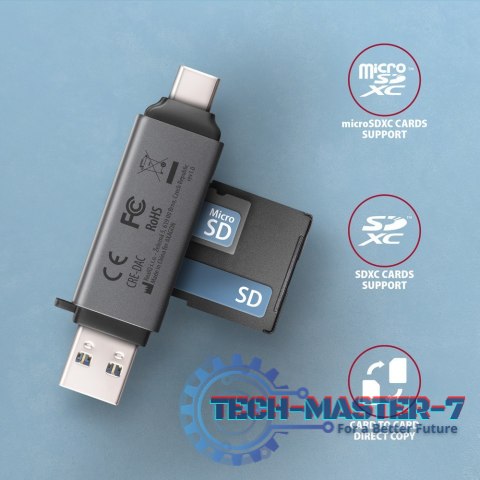 CRE-DAC Czytnik kart zewnętrzny USB3.2 Gen 1 Type-C + Type-A SD/microSD CRE-DAC Czytnik kart zewnętrzny USB3.2 Gen 1 Type-C + Type-A SD/microSD