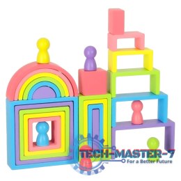 Klocki drewniane edukacyjne układanka tęcza puzzle montessori tęcza kolorowe