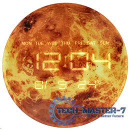 Zegar ścienny planeta mars z wyświetlaczem LED 32 cm pomarańczowy