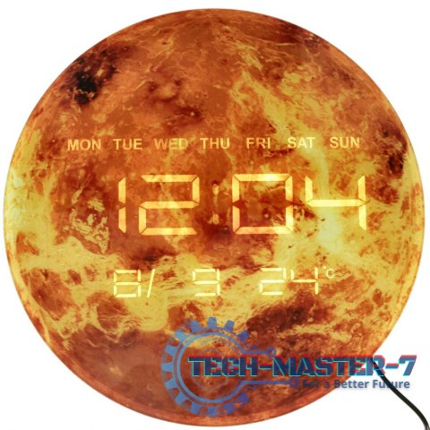 Zegar ścienny planeta mars z wyświetlaczem LED 32 cm pomarańczowy Zegar ścienny planeta mars z wyświetlaczem LED 32 cm pomarańczowy