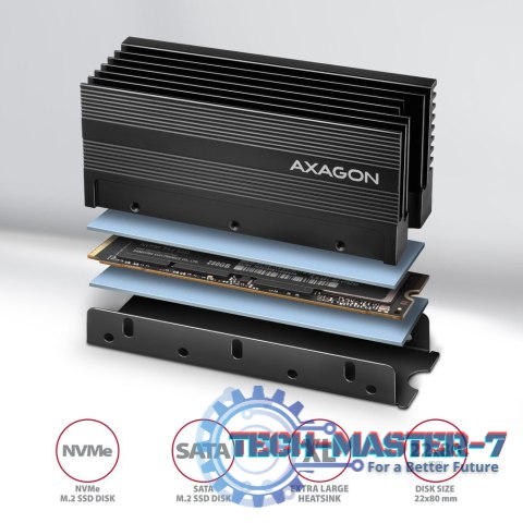 CLR-M2XL Chłodnica aluminiowa pasywna do dysku M.2 SSD, ALU korpus, silikonowe podkładki termiczne, wysokość 36mm CLR-M2XL Chłodnica aluminiowa pasywna do dysku M.2 SSD, ALU korpus, silikonowe podkładki termiczne, wysokość 36mm