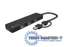 Hub USB-C 4 porty Mayfly czarny + adapter USB-A