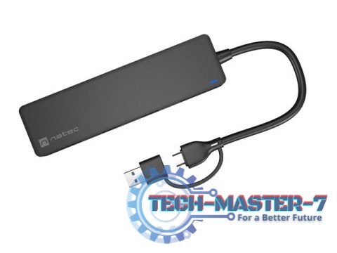 Hub USB-C 4 porty Mayfly czarny + adapter USB-A Hub USB-C 4 porty Mayfly czarny + adapter USB-A