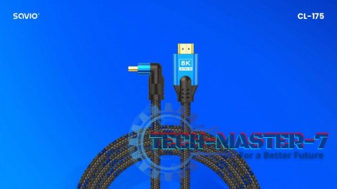 Kabel HDMI (M) v2.1, kątowy, 5m, 8K, miedź, niebiesko-czarny, złote końcówki, ethernet/3D, CL-175 Kabel HDMI (M) v2.1, kątowy, 5m, 8K, miedź, niebiesko-czarny, złote końcówki, ethernet/3D, CL-175