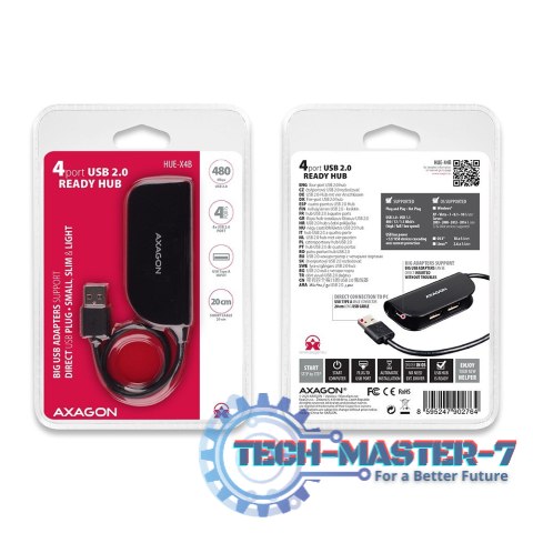 Hub HUE-X4B 4-portowy USB 2.0 kabel 20cm Czarny Hub HUE-X4B 4-portowy USB 2.0 kabel 20cm Czarny