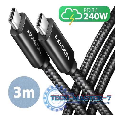 BUCM2-CM30AB Kabel USB-C - USB-C, 3.0m 5A charging, ALU, 240W PD, oplot, USB2.0, czarny