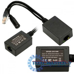 Inwerter PoE 1 portowy wejście 1x1000Mb/s RJ45/Jack 10-24V, wyjście 24V