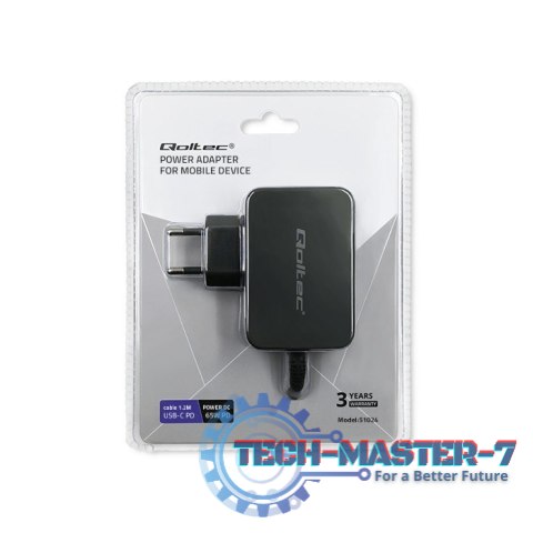 Ładowarka sieciowa 65W | 5-20V | 3-3.25A | USB typ C | PD | Czarna Ładowarka sieciowa 65W | 5-20V | 3-3.25A | USB typ C | PD | Czarna