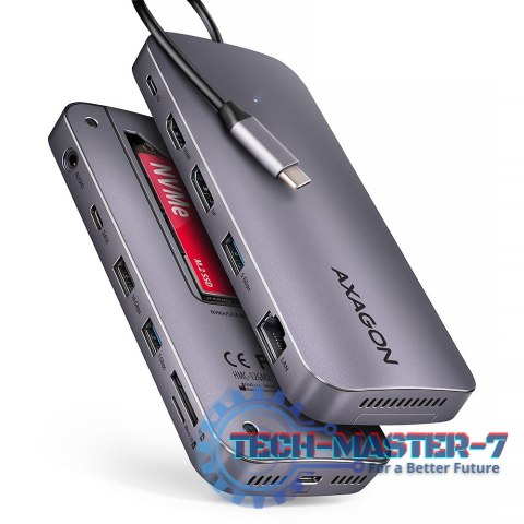 HMC-12GM2 Wieloportowy hub USB 12in1 + M.2 NVMe/SATA pozycja, 10Gbps, 3x USB-A, USB-C, HDMI 4K/60Hz, DP 4K/60Hz, GLAN, SD/microS