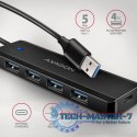 HUE-C1A 4-portowy hub USB 5Gbps Travel, USB-C power IN, kabel Type-A 19cm, USB-C dodatkowe zasilanie