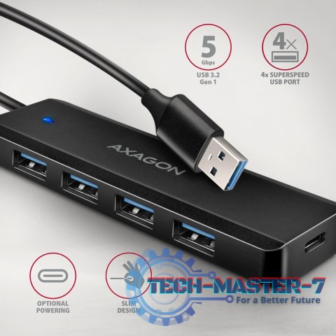 HUE-C1A 4-portowy hub USB 5Gbps Travel, USB-C power IN, kabel Type-A 19cm, USB-C dodatkowe zasilanie HUE-C1A 4-portowy hub USB 5Gbps Travel, USB-C power IN, kabel Type-A 19cm, USB-C dodatkowe zasilanie