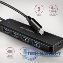 HUE-C1C 4-portowy hub USB 5Gbps Travel, USB-C power IN, kabel Type-C 19cm, USB-C dodatkowe zasilanie