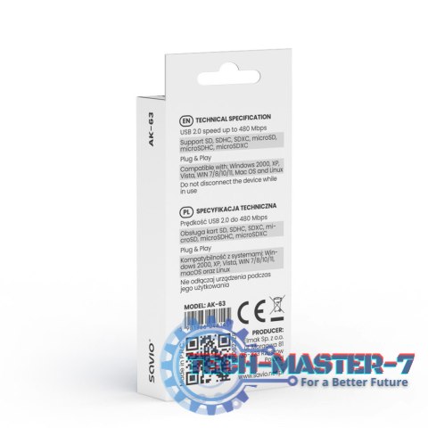 Czytnik kart SD, USB 2.0, 480 Mbps, AK-63 Czytnik kart SD, USB 2.0, 480 Mbps, AK-63