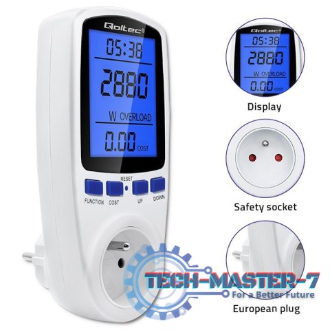 Watomierz licznik zużycia energii PM0626 | 3680W | 16A | LCD Watomierz licznik zużycia energii PM0626 | 3680W | 16A | LCD