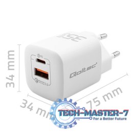 Ładowarka sieciowa 35W GaN ULTRA | 5-20V | 2.25-3A | 1 x USB typ C PD | 1 x USB | Biała