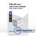 Ładowarka sieciowa 35W GaN ULTRA | 5-20V | 2.25-3A | 1 x USB typ C PD | 1 x USB | Biała
