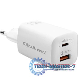 Ładowarka sieciowa 65W GaN ULTRA | 5-20V | 2.25-3.25A | 1 x USB typ C PD | 1 x USB QC 3.0 | Biała