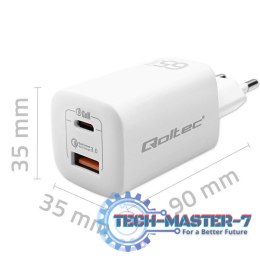 Ładowarka sieciowa 65W GaN ULTRA | 5-20V | 2.25-3.25A | 1 x USB typ C PD | 1 x USB QC 3.0 | Biała