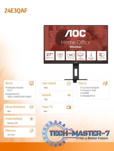 Monitor 24E3QAF 23.8 cali IPS HDMI DP Pivot Głośniki Monitor 24E3QAF 23.8 cali IPS HDMI DP Pivot Głośniki