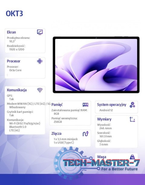 Tablet OKT3 8/256GB 8250 mAh 10.51" czarny Tablet OKT3 8/256GB 8250 mAh 10.51" czarny