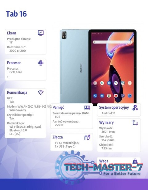 Tablet TAB16 8/256GB 7680 mAh 11 cali niebieski Tablet TAB16 8/256GB 7680 mAh 11 cali niebieski