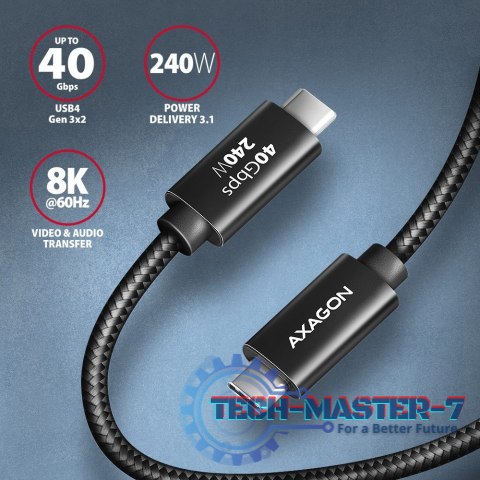 BUCM4X-CM10AB Kabel USB-C - USB-C, USB4 Gen 3x2 1m, PD 240W, 8K HD, ALU, oplot Czarny BUCM4X-CM10AB Kabel USB-C - USB-C, USB4 Gen 3x2 1m, PD 240W, 8K HD, ALU, oplot Czarny