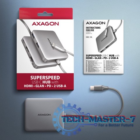 HMC-5HL Wieloportowy hub USB 5in1, 5Gbps, 2x USB-A, HDMI 4K/60Hz, GLAN, PD 100W, 15cm USB-C kabel HMC-5HL Wieloportowy hub USB 5in1, 5Gbps, 2x USB-A, HDMI 4K/60Hz, GLAN, PD 100W, 15cm USB-C kabel