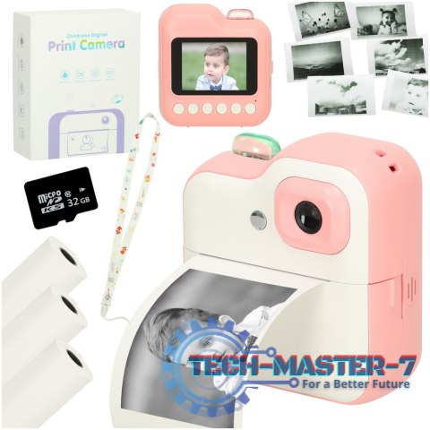 Aparat fotograficzny natychmiastowy drukarka termiczna + wkłady karta 32GB różowy