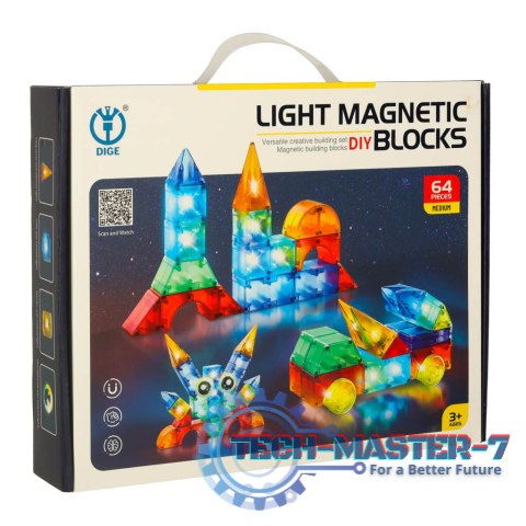 Klocki magnetyczne świecące 64 el. Klocki magnetyczne świecące 64 el.