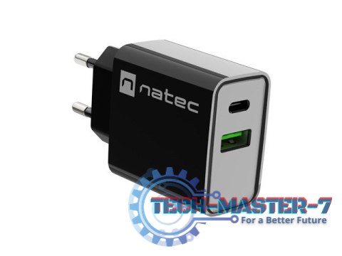 Ładowarka sieciowa Ribera 1x USB-A + 1x USB-C 20W Czarna Ładowarka sieciowa Ribera 1x USB-A + 1x USB-C 20W Czarna
