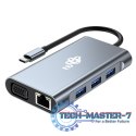 HUB Adapter USB C 8w1 HDMIx2 USB VGA RJ45 PD