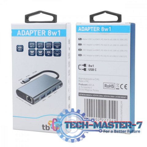 HUB Adapter USB C 8w1 HDMIx2 USB VGA RJ45 PD HUB Adapter USB C 8w1 HDMIx2 USB VGA RJ45 PD