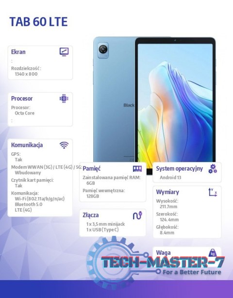 Tablet TAB 60 LTE 6/128GB 6050 mAh 8,68 cala niebieski Tablet TAB 60 LTE 6/128GB 6050 mAh 8,68 cala niebieski
