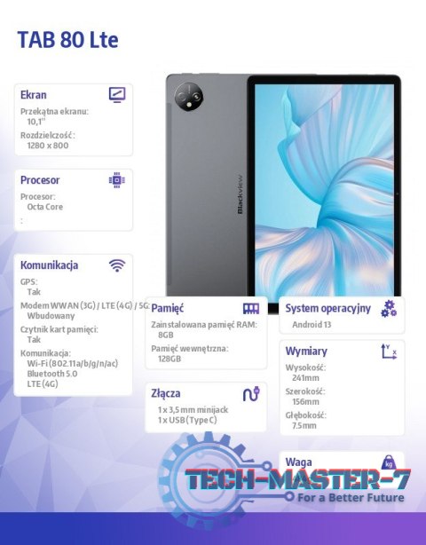 Tablet TAB 80 LTE 8/128GB 7680 mAh 10,1 cala szary Tablet TAB 80 LTE 8/128GB 7680 mAh 10,1 cala szary