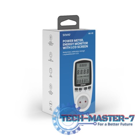 Watomierz, kalkulator energii z wyświetlaczem LCD, 16A, 3680W, AE-01 Watomierz, kalkulator energii z wyświetlaczem LCD, 16A, 3680W, AE-01