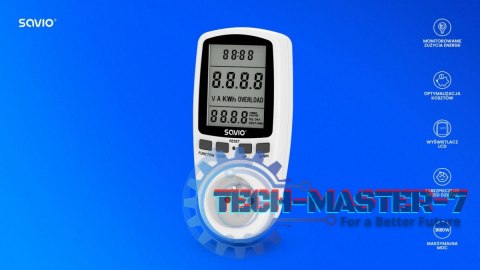 Watomierz, kalkulator energii z wyświetlaczem LCD, 16A, 3680W, AE-01 Watomierz, kalkulator energii z wyświetlaczem LCD, 16A, 3680W, AE-01