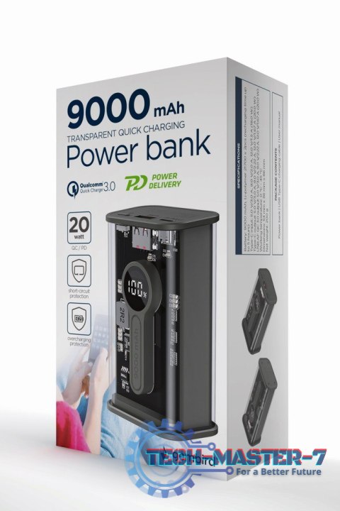 PowerBank Transparentny 9000 mAh QC3.0 Czarny PowerBank Transparentny 9000 mAh QC3.0 Czarny