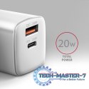 ACU-PQ20W Ładowarka sieciowa 20W QC3.0/AFC/FCP + PD type-C Biała
