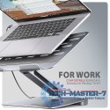 HMC-STND Stojak z wieloportowy hub Aluminiowy 7in1, 5Gbps, do 10"-16" cali laptopów, nastawny, 3x USB-A, HDMI 4K/60Hz, GLAN, PD 