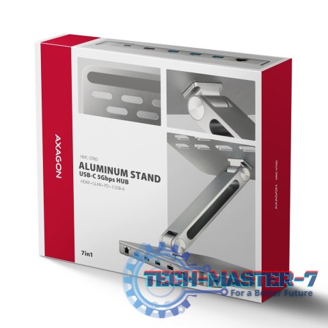 HMC-STND Stojak z wieloportowy hub Aluminiowy 7in1, 5Gbps, do 10"-16" cali laptopów, nastawny, 3x USB-A, HDMI 4K/60Hz, GLAN, PD HMC-STND Stojak z wieloportowy hub Aluminiowy 7in1, 5Gbps, do 10"-16" cali laptopów, nastawny, 3x USB-A, HDMI 4K/60Hz, GLAN, PD