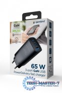 Ładowarka PowerDelivery 1xA 2xC GaN 65W Czarna