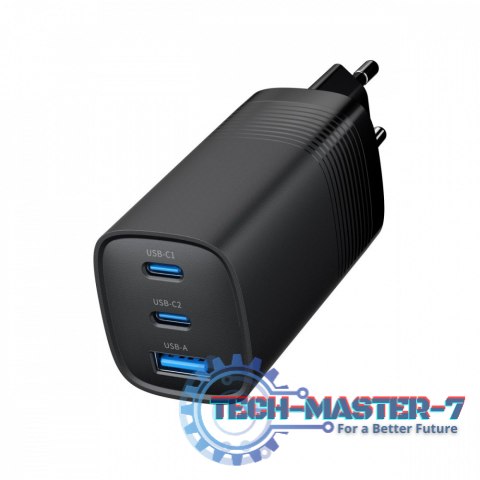 Ładowarka PowerDelivery 1xA 2xC GaN 65W Czarna Ładowarka PowerDelivery 1xA 2xC GaN 65W Czarna