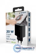 Ładowarka PowerDelivery USB-A USB-C 20W Czarna