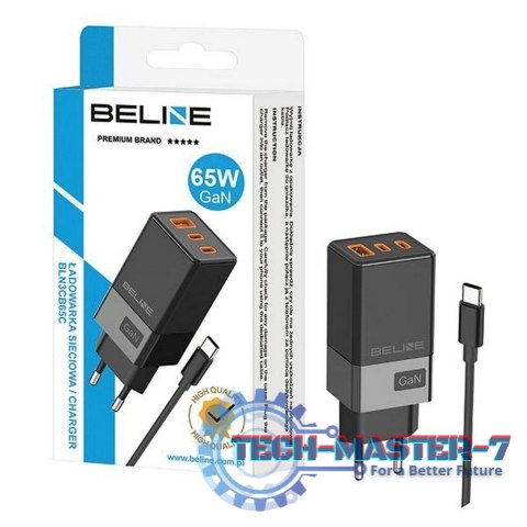 Ładowarka sieciowa 65W GaN 2xUSB-C + USB-A +Kabel USB-C Czarna Ładowarka sieciowa 65W GaN 2xUSB-C + USB-A +Kabel USB-C Czarna