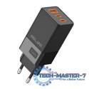 Ładowarka sieciowa 65W GaN 2xUSB-C+USB-A bez kabla Czarna