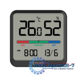 Czujnik temperatury i wilgotności, do użytku wewnętrznego, ekran LCD, zegar, data, uchwyt z magnesem, CT-01/B Czarny