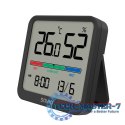 Czujnik temperatury i wilgotności, do użytku wewnętrznego, ekran LCD, zegar, data, uchwyt z magnesem, CT-01/B Czarny