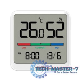 Czujnik temperatury i wilgotności, do użytku wewnętrznego, ekran LCD, zegar, data, uchwyt z magnesem, CT-01/W Biały