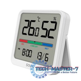 Czujnik temperatury i wilgotności, do użytku wewnętrznego, ekran LCD, zegar, data, uchwyt z magnesem, CT-01/W Biały